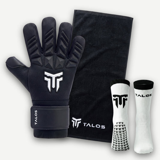 TALOS 1.0 Black Junior παιδικό γάντι τερματοφύλακα με Grip Socks και πετσέτα TALOS