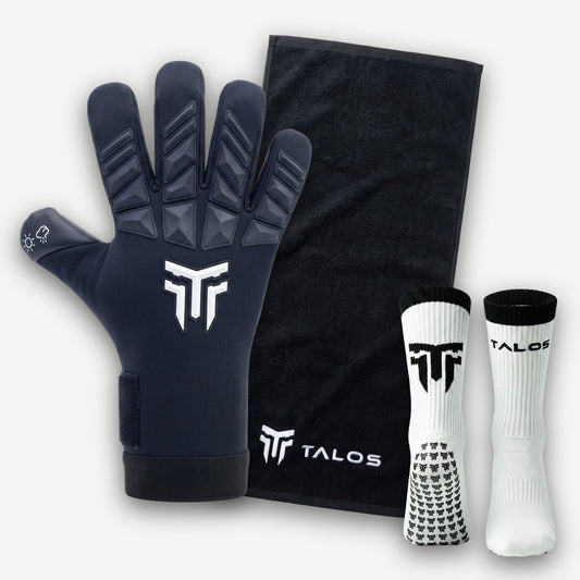 TALOS 1.0 Black γάντι τερματοφύλακα με Grip Socks και πετσέτα TALOS