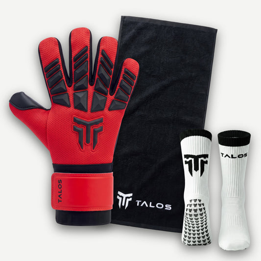 TALOS 1.0 Fire Junior παιδικό γάντι τερματοφύλακα με Grip Socks και πετσέτα TALOS